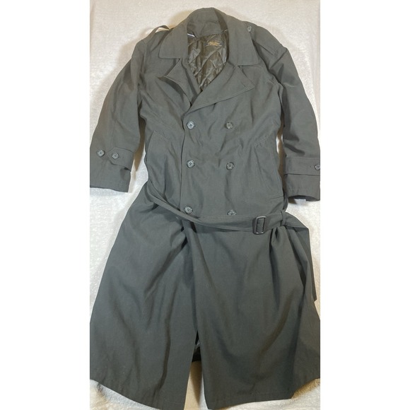 Brooks Brothers Mens Olive Double Breasted Trench Coat Wool Liner Size 40R *Read